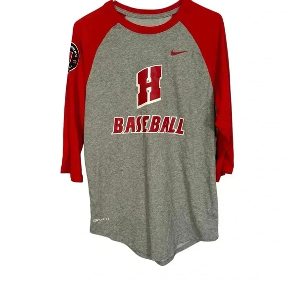 Nike Dri Fit Shirt Mens Small Red Gray White H Baseball Jimmy Johns Colorblock - Picture 1 of 14